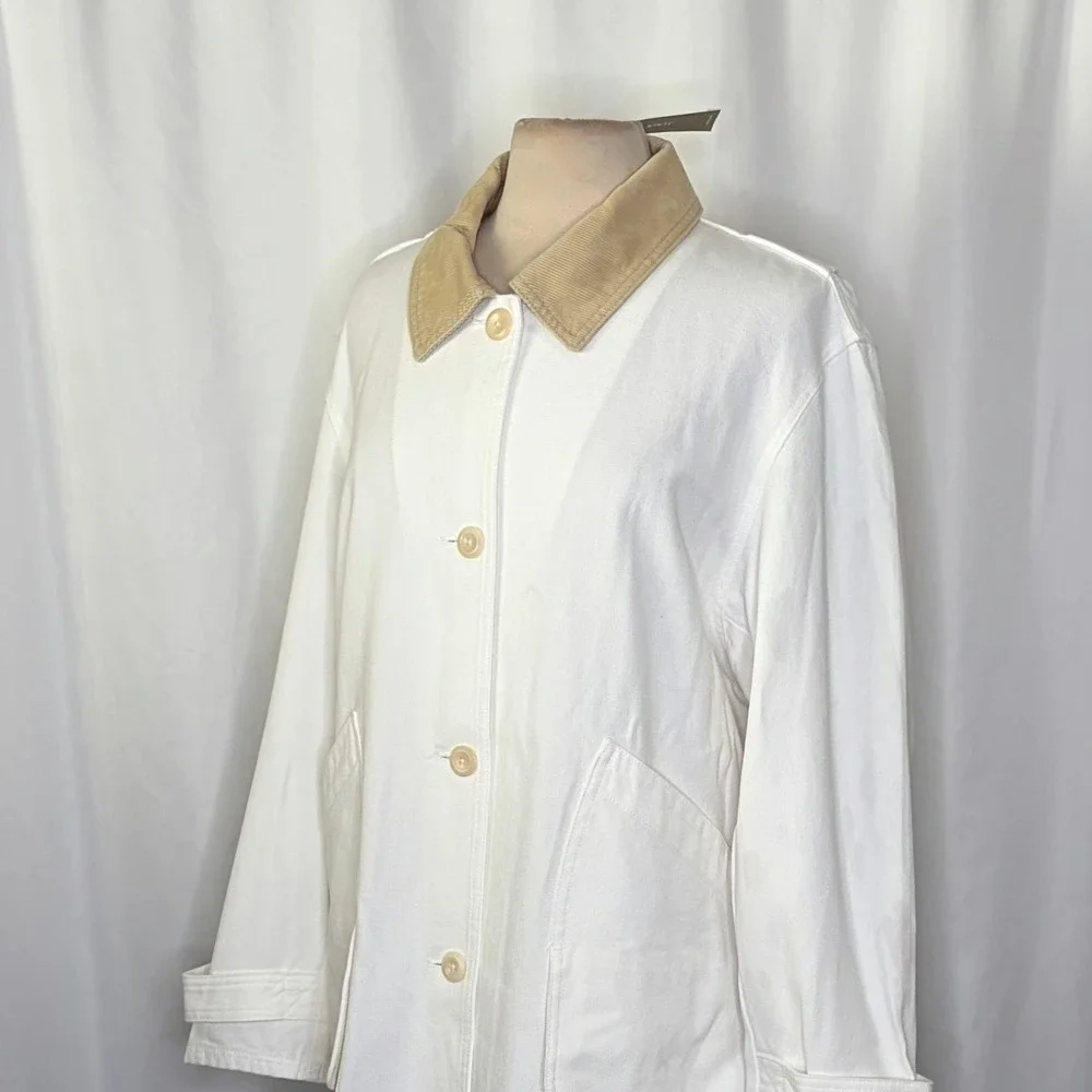 NWT!! J. CREW Barn Jacket Canvas Ivory Corduroy Collar Pockets Outdoors‎ X-Large